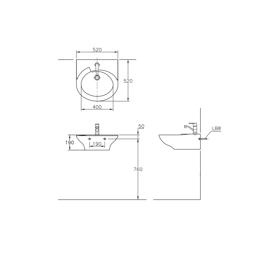 Dink L333s adb aw lavatory- technical drawing