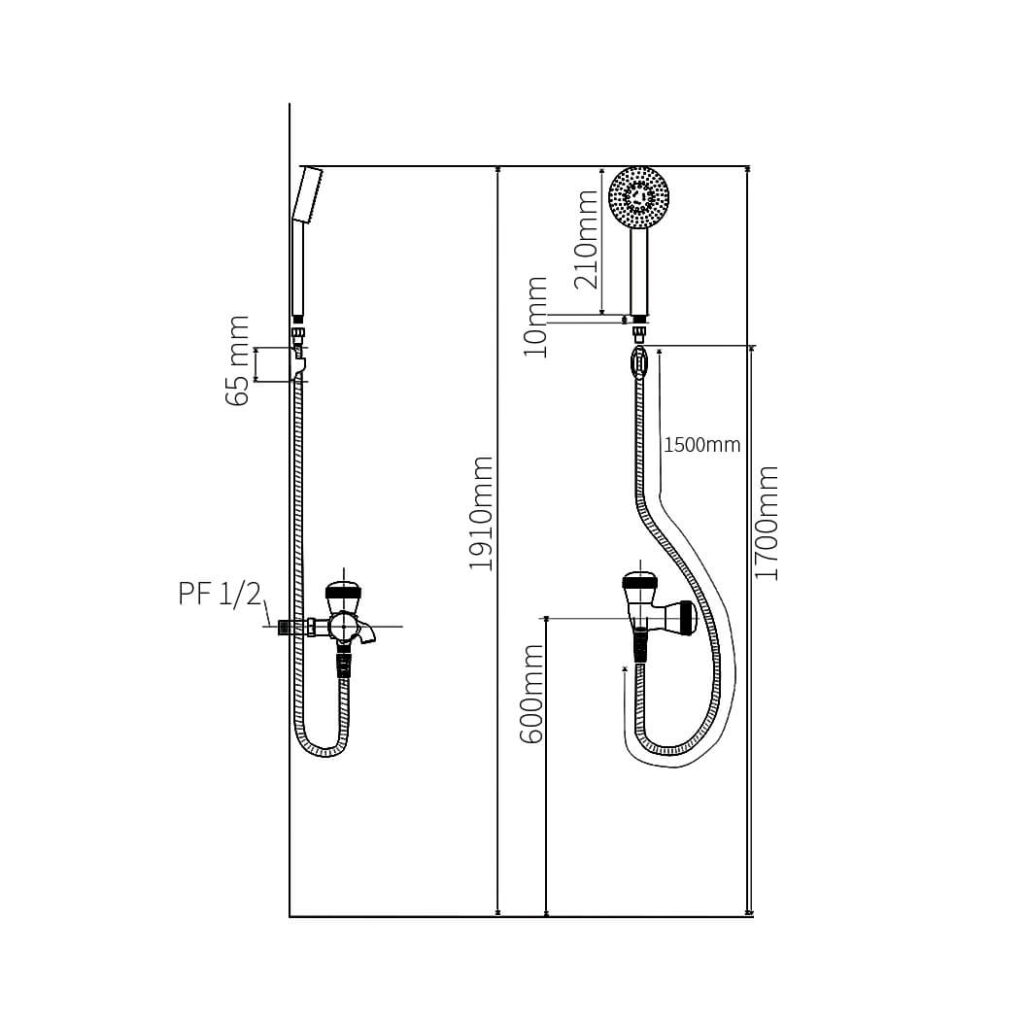 BF88PX NC cold water line bath faucet set technical drawing